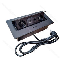 Stolová vyklápacia 2x 230V +1x USB+ RJ45 na internet,  čierna mat. s káblom 2m