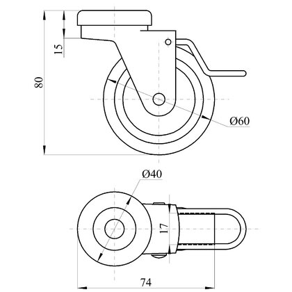 Nábytkové  koliesko 1-0330-60 pogumované s trňom Nábytkové  koliesko 1-0330-60 pogumované s trňom