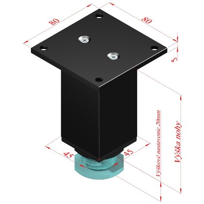 Nábytk.noha N 45X45 A100 s reguláciou, čierna / Zobal Nábytk.noha N 45X45 A100 s reguláciou, čierna / Zobal
