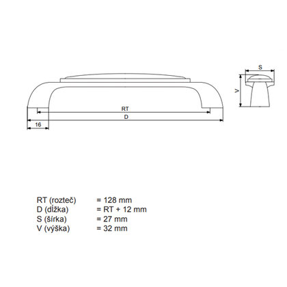 Madlo C539-W44 - 128mm, mat.chrom, výpredaj