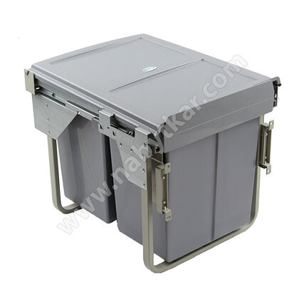 Kôš na odpadky s tlmením 2 X 20L do 450mm, s uchyt.na čelo, sivý, /Gt