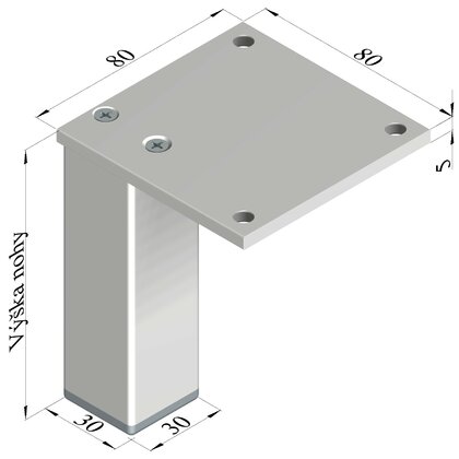 Nábytk.noha N 30X30 B, hliník /Zobal