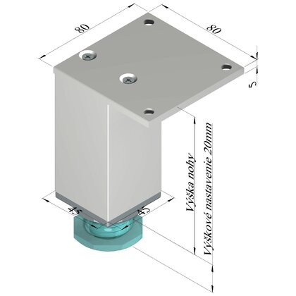 Nábytk.noha N 45X45 B s rektifikaciou, hliník