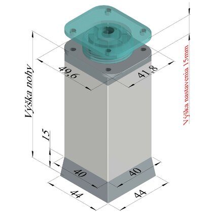 Nábytk.noha NA6 40x40 šikmí plast, hliník