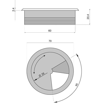 Prechodka kábla s krytkou ø 60 plast