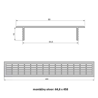 Ventilačná mriežka AL, 80x480 mm Ventilačná mriežka AL, 80x480 mm