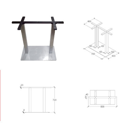 Centrálna noha HD482 - 700x400x725mm ( 22 kg ), inox