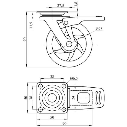 Transparentné  koliesko fi75