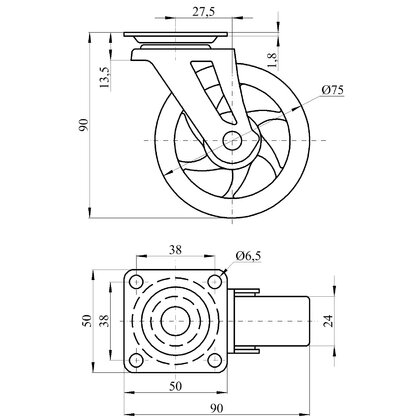 Transparentné  koliesko fi75