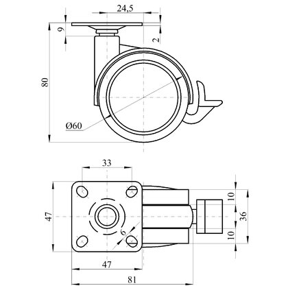 Koliesko PK060 plastové, s platnickou, sivé
