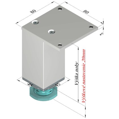 Nábytk.noha N 45X45 B s rektifikaciou, Inox