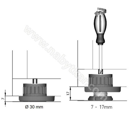 Nožička NH 30x0,7-17 mm s rektifikáciou, INTEGRATO čierna, dopredaj (nový kód B04/NH-0717-CR-NT)