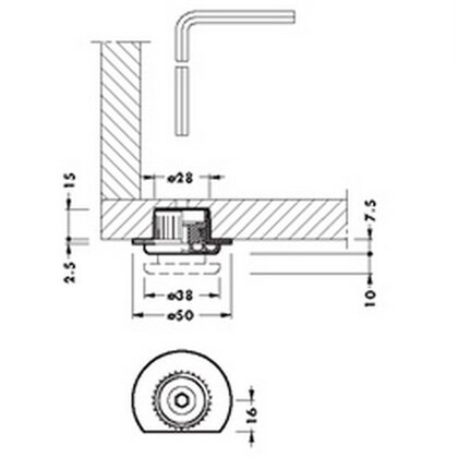 Rekt. noha Art.304 d.28/D.50mm + 10mm zinkzl/plast