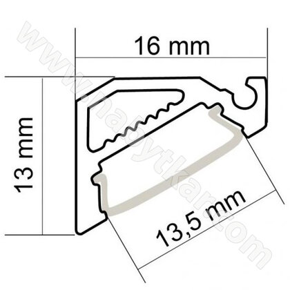 LED PROFIL - 16x13mm Rohový, Profil - hliník, 2m, bez krycej lišty/CP