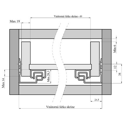 Skrytý plnovýsuv pre 18 mm, bez uchytenia 3D
