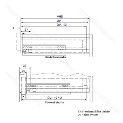Skrytý plnovýsuv pre 18 mm, bez uchytenia 3D