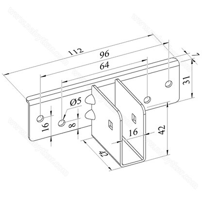Spojovací uholník na posteľ na lištu 16 mm ,č.7