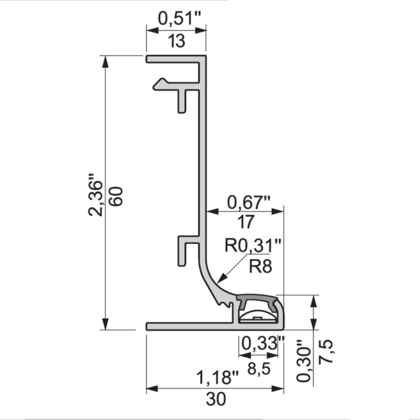 Gripless profil typ - "L" na LED pás,  L-3,5m,