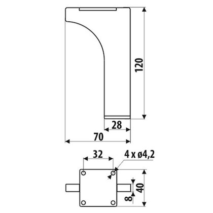 Nábytková noha NS34-120-L2 bez regulácie čierna / Gamet 