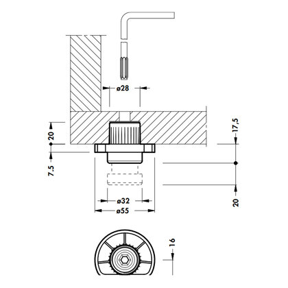 Rekt. noha Art.305 d.28/D.55mm + 10mm zinkzl/plast