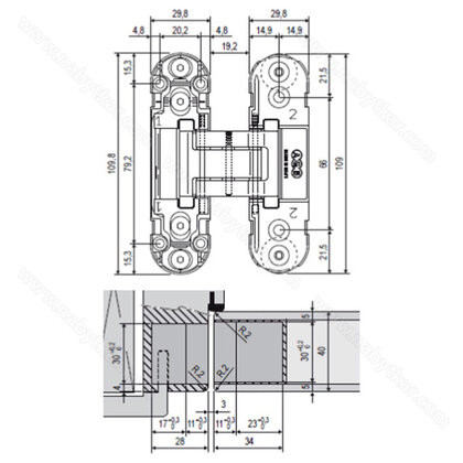 SADA: zámok AGB-OBYČ.-DM50-LM90 - nikel+protikus+2x záves Eclipse bez podložky