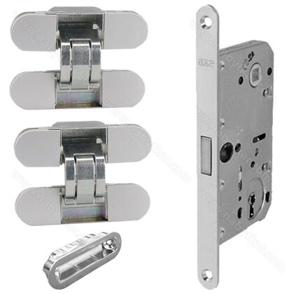 SADA: zámok AGB-OBYČ.-DM50-LM90 - nikel+protikus+2x záves Eclipse bez podložky