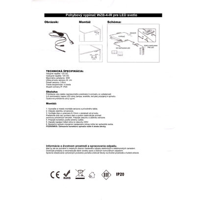 Bezdotykový LED vypinač 12V,max. do 30W