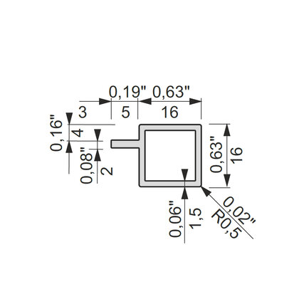 IQube 16 profil jednostranný na policu  L:3,5m C-35 čierny