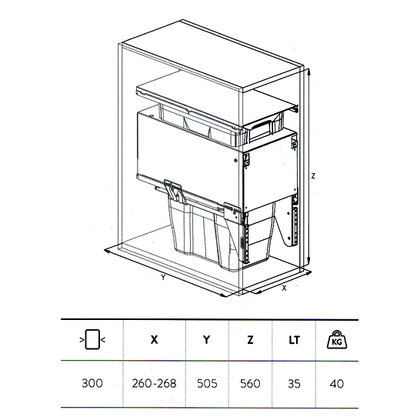 Odpadkový kôš 574, pre šírku: 300mm, s tlmením a uchytením na dvierka, 264x500x560,35l, sivý / SIGE