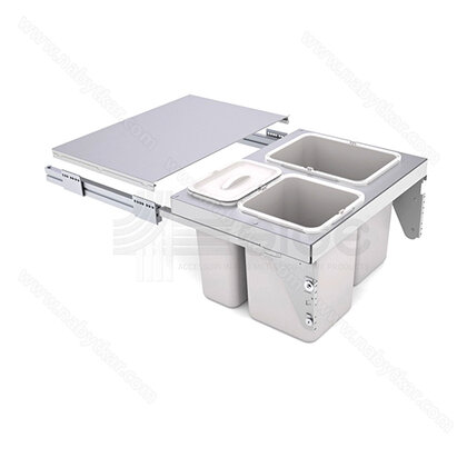 Odpadkový kôš 575, pre šírku: 600mm, s tlmením a uchytením na dvierka, 500x400x405,39l, sivý / SIGE