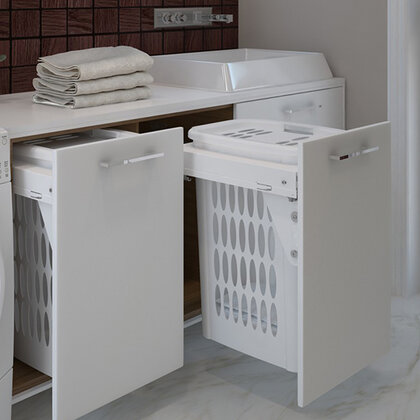 Kôš na bielizeň 590, pre šírku: 450mm, s tlm. a uch.414x500x600,53l, biely / SIGE