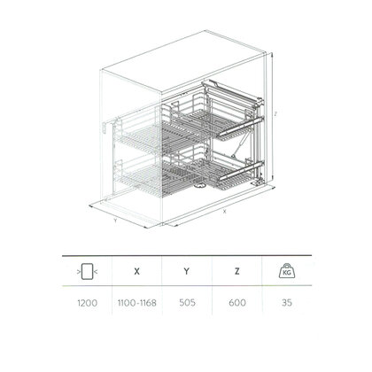 Cargo Rohový predný GREEN LINE 350,s tlmením,1160x500x600/850 mm, chróm / SIGE