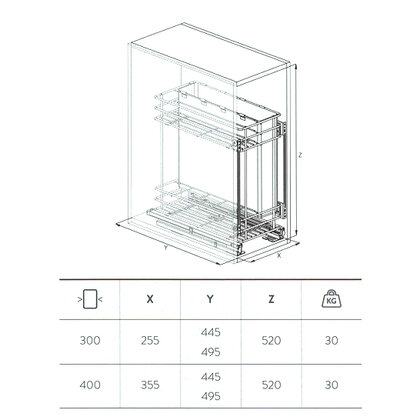 Cargo košík "30" GREEN LINE 006G, s vreckom na pečivo, spodný-s tlmením / SIGE