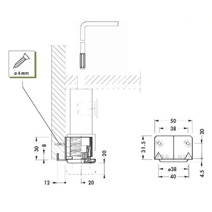 Nožička na bok skrine CAMAR 300-Z2-Z2 +/-20mm,150kg