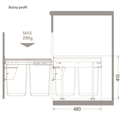 Kôš na odpadky IR441, 20+20l, s tlmením a uchytením na dvierka, do 400m, sivý /Irone