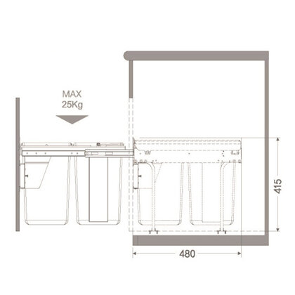 Kôš na odpadky IR442, 20+10Lx2l, s tlmením a uchytením na dvierka, do 400m, sivý /Irone