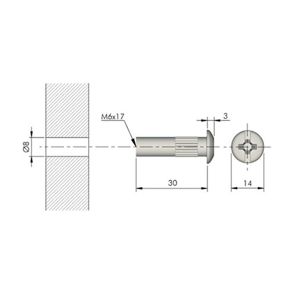 Vložka M6X30 pre spojovačku fi 8mm