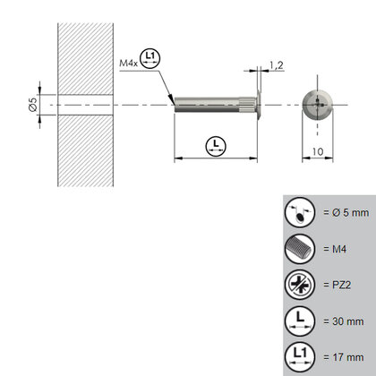 Vložka M4X30 pre spojovačku fi 5mm