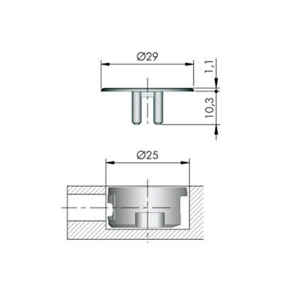 Krytka nasúvacia pre excenter 25 mm s 2x kolíkmi fi 3mm, biela
