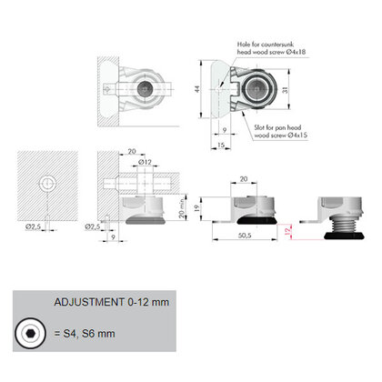 nožička INTEGRATO ,max. výška 12 mm na imbus S4/S6 dopredaj, nahrada : B04/NH-3505002000