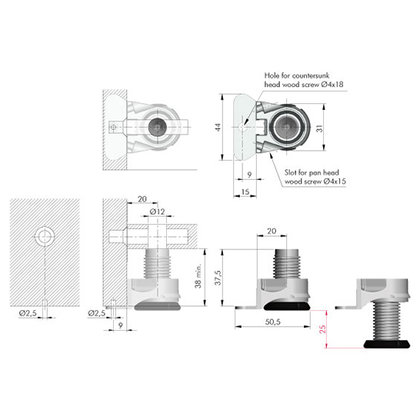 nožička INTEGRATO ,max. výška 25 mm na imbus S4/S6