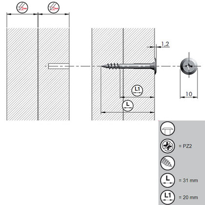 Skrutka na spájanie 2x dtd PZ2 fi 4x31 mm 