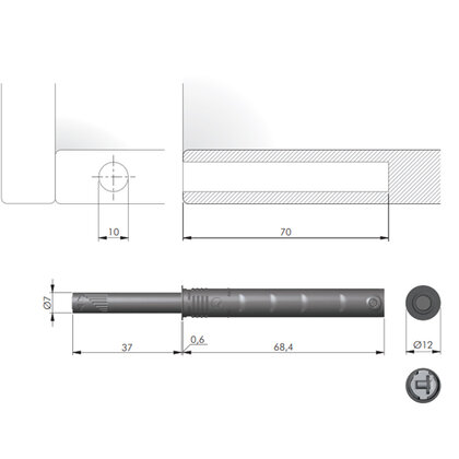 K-PUSH TECH systém na dvierka naložený 37mm biely