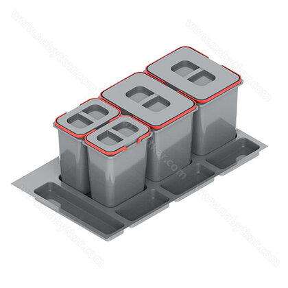 Kôš na odpadky PRAKTIKO do zásuvky šírky 90cm, 2x15 + 2x7 l, sivý / Rejs Kôš na odpadky PRAKTIKO do zásuvky šírky 90cm, 2x15 + 2x7 l, sivý / Rejs