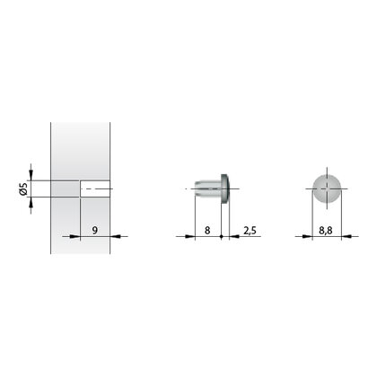 Tlmič dvierok Fi 5mm,na zavŕtanie / IT ( bal:100 ks)
