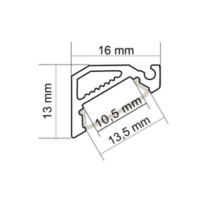 LED PROFIL - 16x13mm Rohový, Profil - 3m, bez krycej lišty/CP