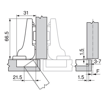 Záves CLIP TOP 110° polonaložený, bez pružiny 70T3650.TL /Blum