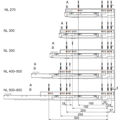 Legrabox, výsuvy,40kg, TIP-ON /Blum