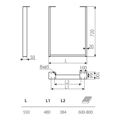 Noha stolová SR47-550-720-L2-K1 čierna /Gamet 