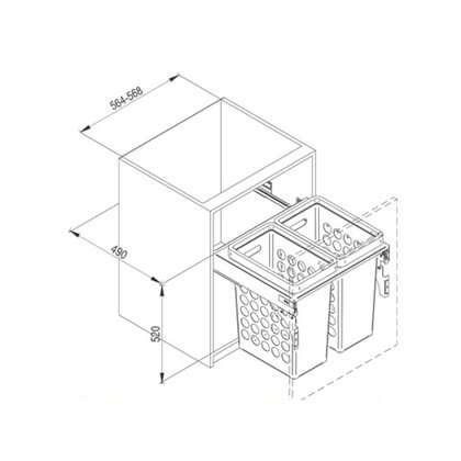 Výsuv s pred. uch. pre 2x kôš na bielizeň L-480mm / Rejs